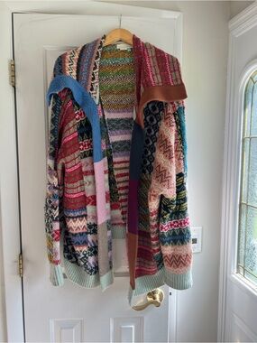 Anthropologie Multicolor Patchwork Design Knit Cardigan